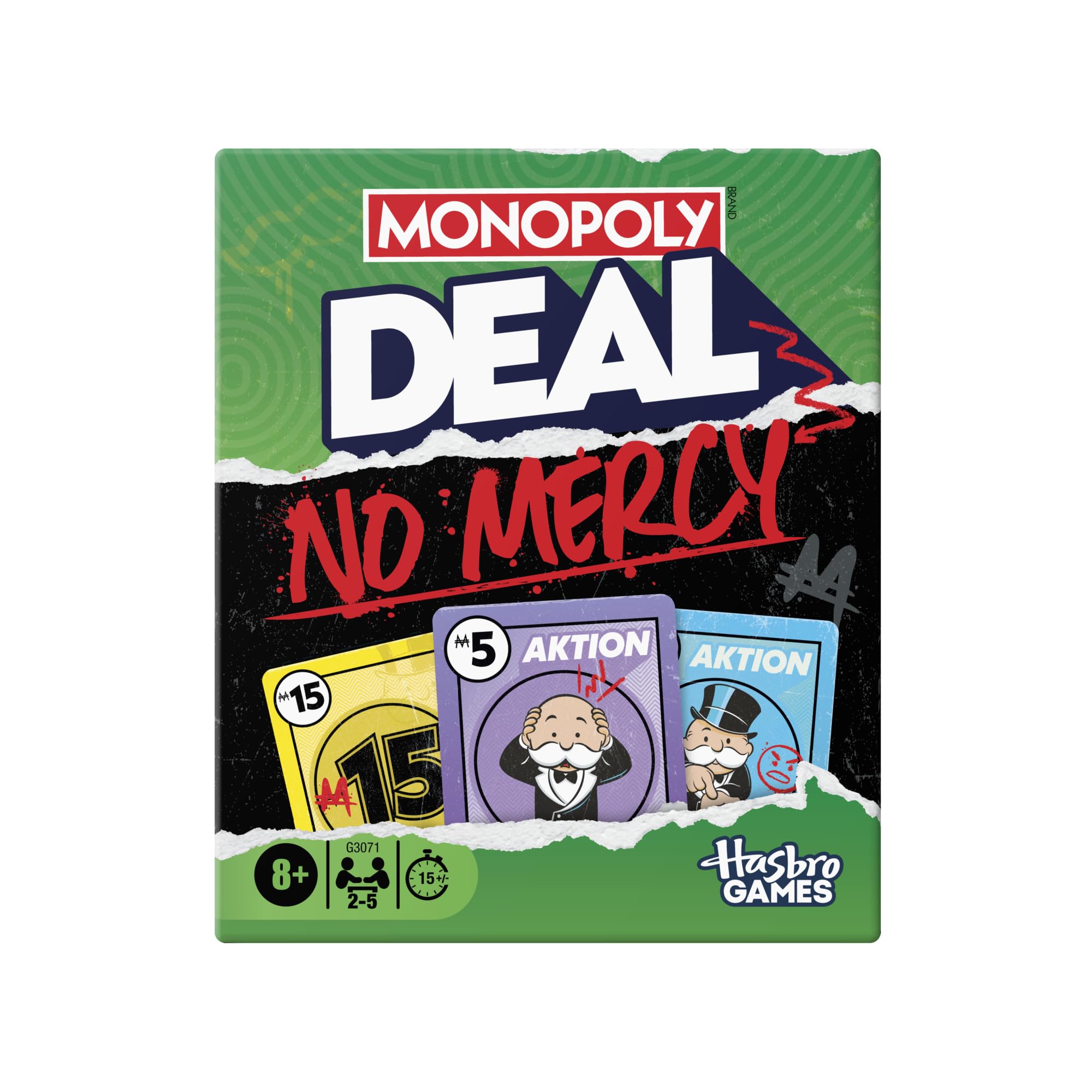Monopoly Deal No Mercy Card Game - The Monopoly Deal Edition without Mercy - Fun Family Games for Children, Teenagers and Adults - 2-5 Players - From 8 Years - German Version