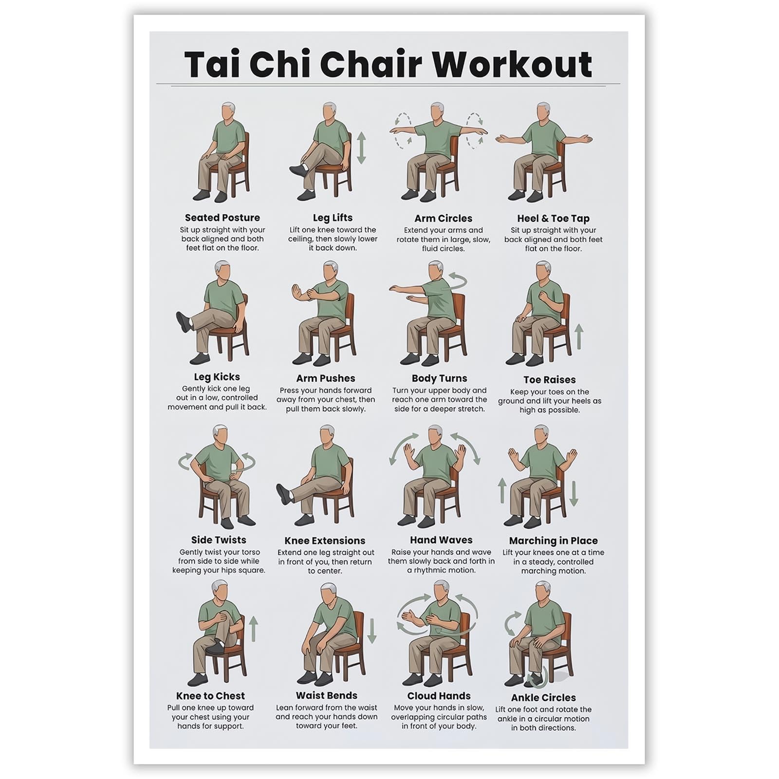 Tai Chi Walking Workout for Women Poster Balance & Mindful Movement Exercise Chart(8x12inchs，Unframed) — view 26