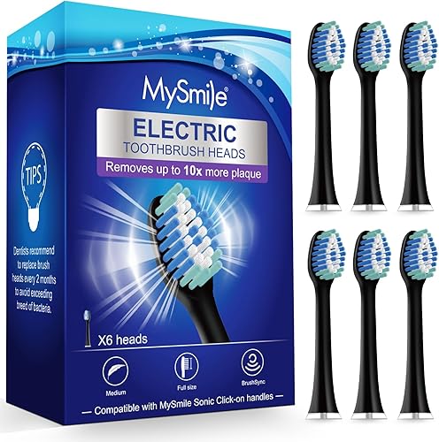 MySmile Cabezales de repuesto para cepillos de dientes eléctricos, 6 paquetes (negro)