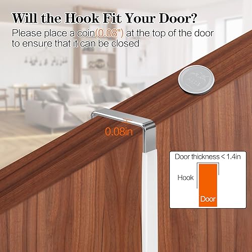 Miniatura 8 de Paquete de 20 ganchos para colgar sobre la puerta, ganchos para puerta, superficie de goma blanca que evita arañazos para colgar en la puerta, para