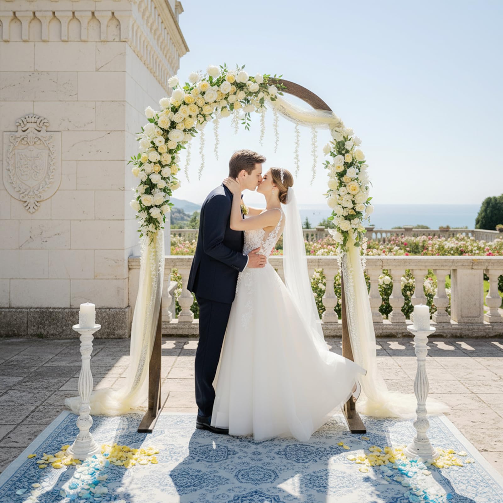 PlusFive 2,1 m Holz Hochzeitsbogen – Große Ballonbogen Hintergrund Ständer, Wooden Wedding Arch Traubogen Hochzeits Bogen Gestell für Hochzeiten Heiratsanträge Valentinstag Garten Dekoration