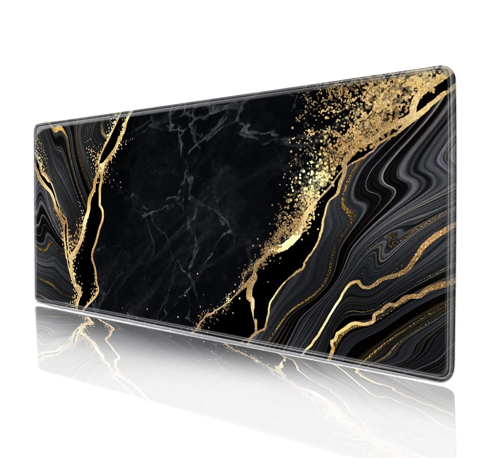HUOCAIREN Large Gaming Extended Computer Mouse Pad with Anti Slip Rubber Base for Office Home Laptop, Keyboard Mouse Mat Desk Pad, Black and Gold Marble