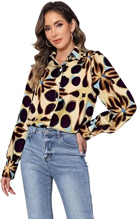 Floral Blouses for Women,2025 Spring/Summer Long Sleeve Button Down Shirts Casual Dressy Blouse Shirts Tops