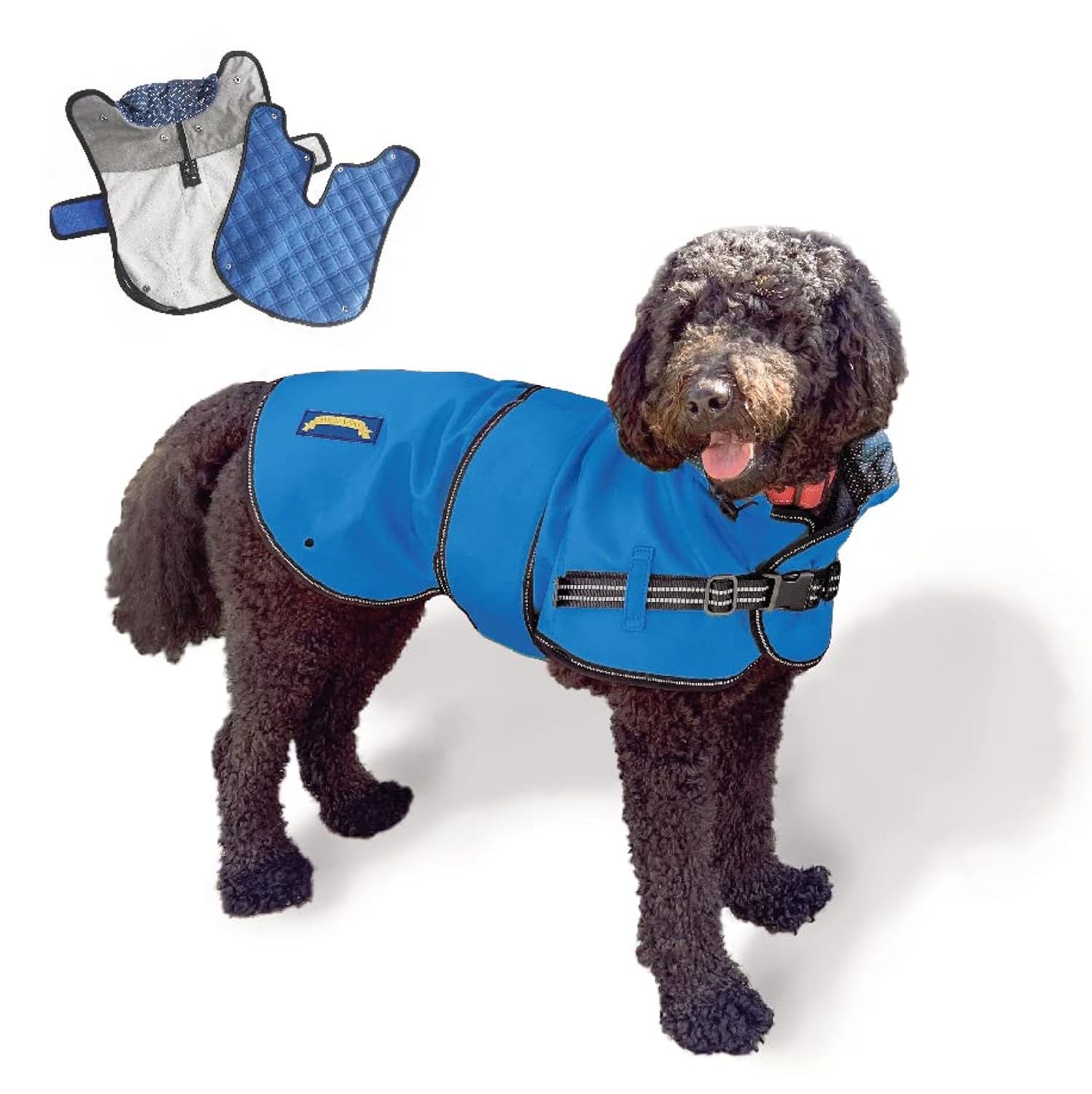 All Seasons Hochwertiger wasserdichter Hundemantel mit Loch für Geschirr. Abnehmbares, gestepptes Futter, verstellbarer, reflektierender Hunde-Regenmantel. 2-in-1-Hundejacke. Hundemäntel