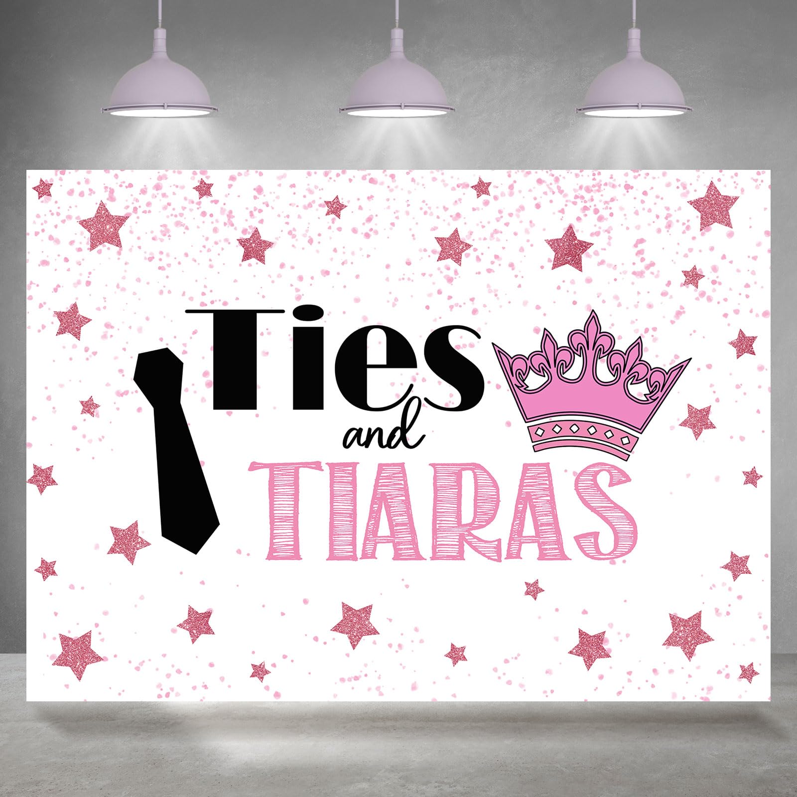 Rsuuinu Ties and Tiaras Photography Backdrop Black and Pink Crown Princess Stars Background Daddy Daughter Dance Party Decoration Supplies Birthday
