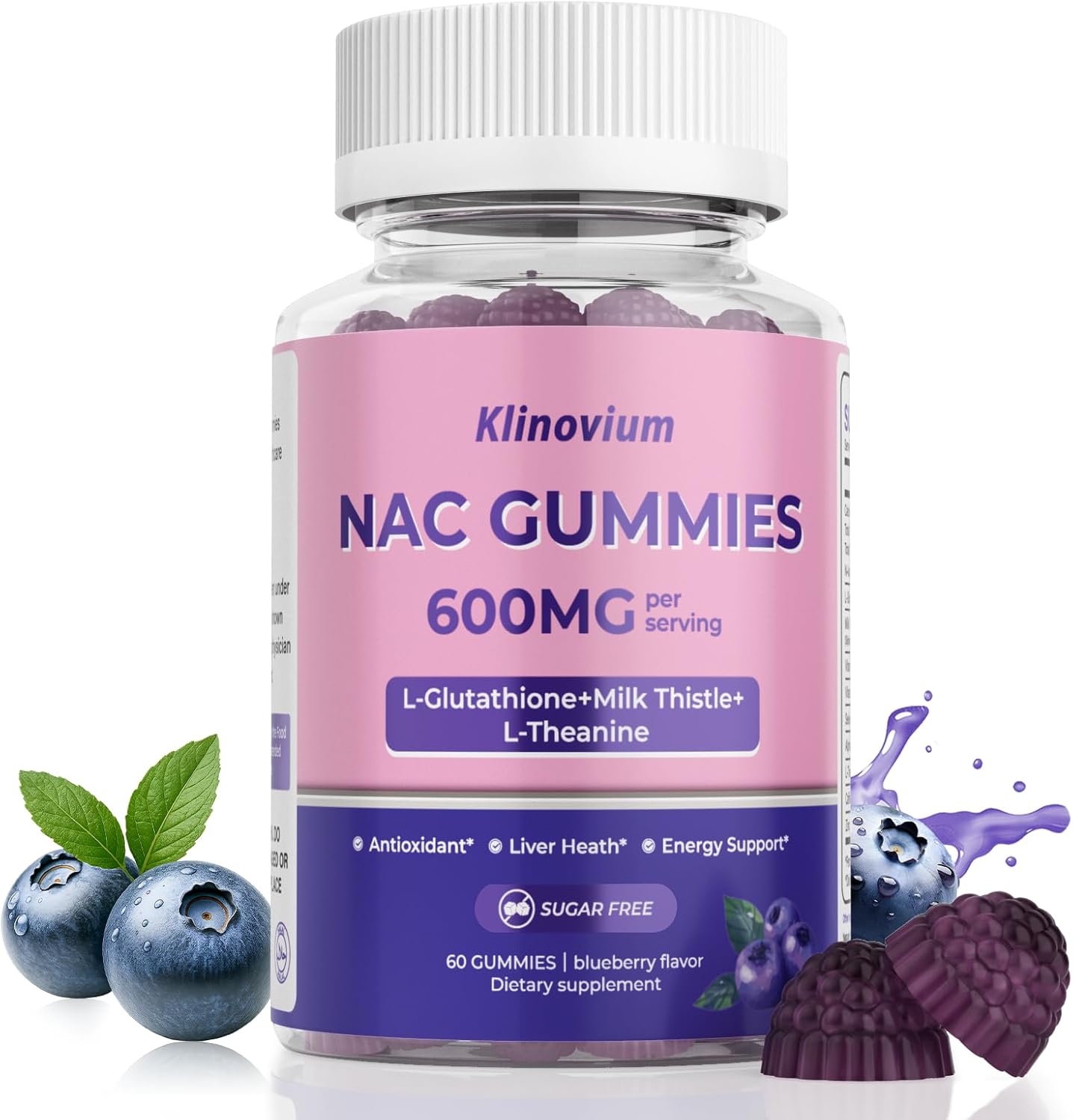 10 in 1 NAC Gummies, N Acetyl Cysteine Supplemengt, NAC Supplement 600mg for Kids & Adults, with Reduced Glutathione, ALA, For Antioxidants & Immune Support, Blueberry Flavor, Sugar Free, 60 Pieces