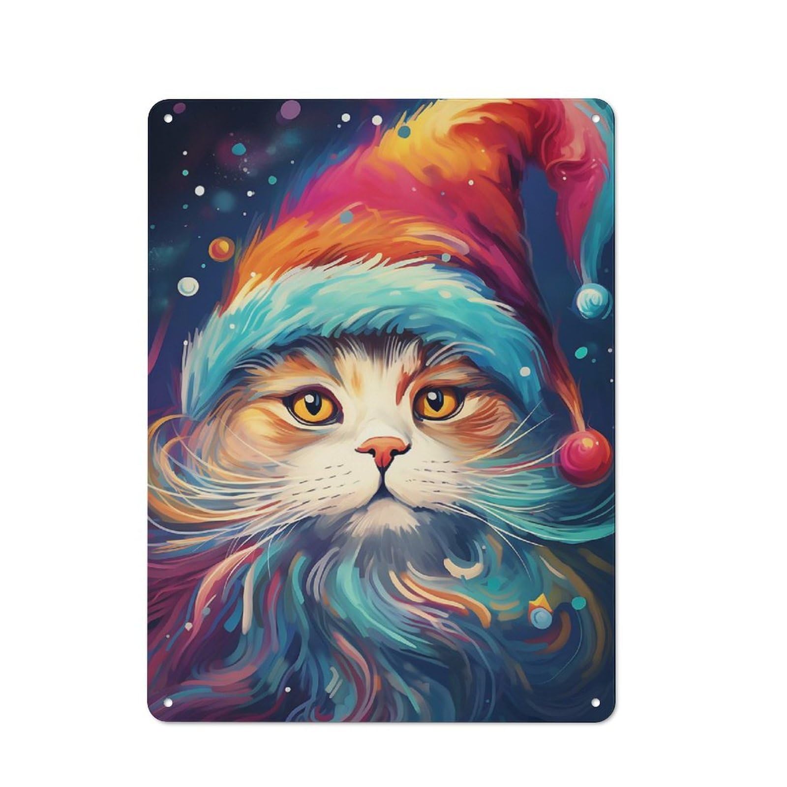 Junmoney Cat In Santa Hat Rustic Metal Sign 40X30cm For Kitchen Or Home Bar, Gift For Kitchen Decor Lovers During The Christmas Season