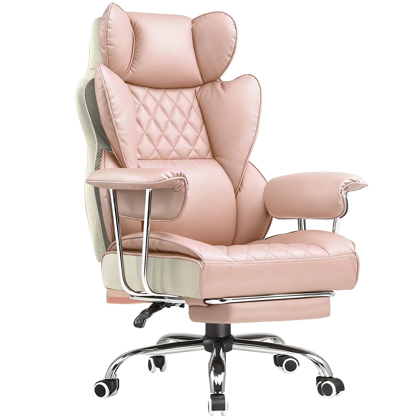 COMHOMA Big and Tall Office Chair, High Back Leather Gaming Chair with Footrest, Executive Ergonomic Office Chairs with Pocket Spring Lumbar Support