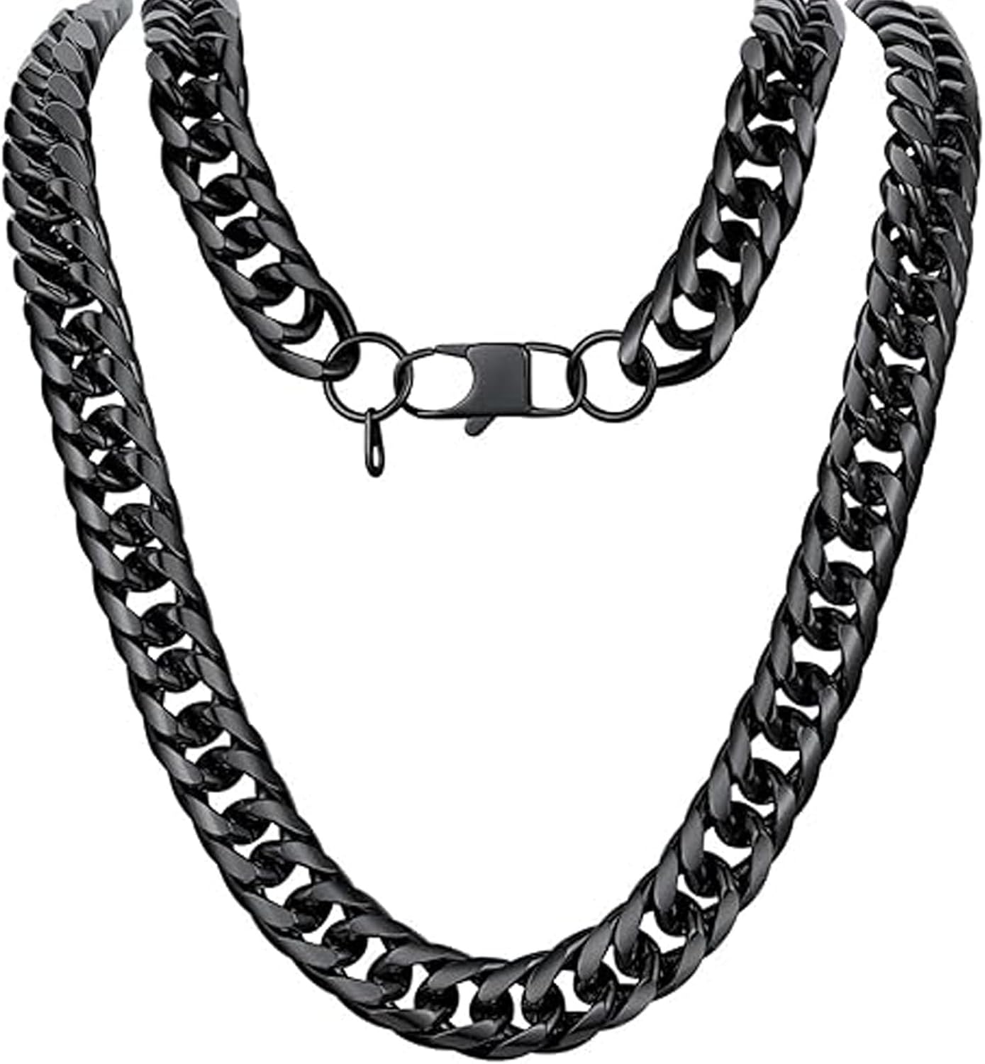 U7 Men Cuban Link Chain Necklace, Stainless Steel Franco Curb Choker, Silver/Black/14K Gold Plated Necklaces for Male Women, 6/9/12mm Width, 18-30 Inches Length Hip Hop Jewelry