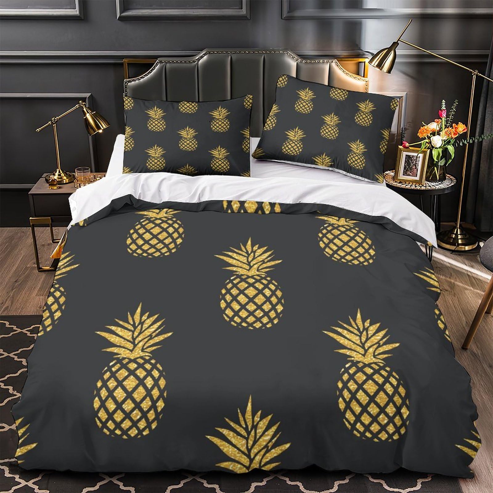 Housse de couette nuit étoilée parure de lit cocooning King doré