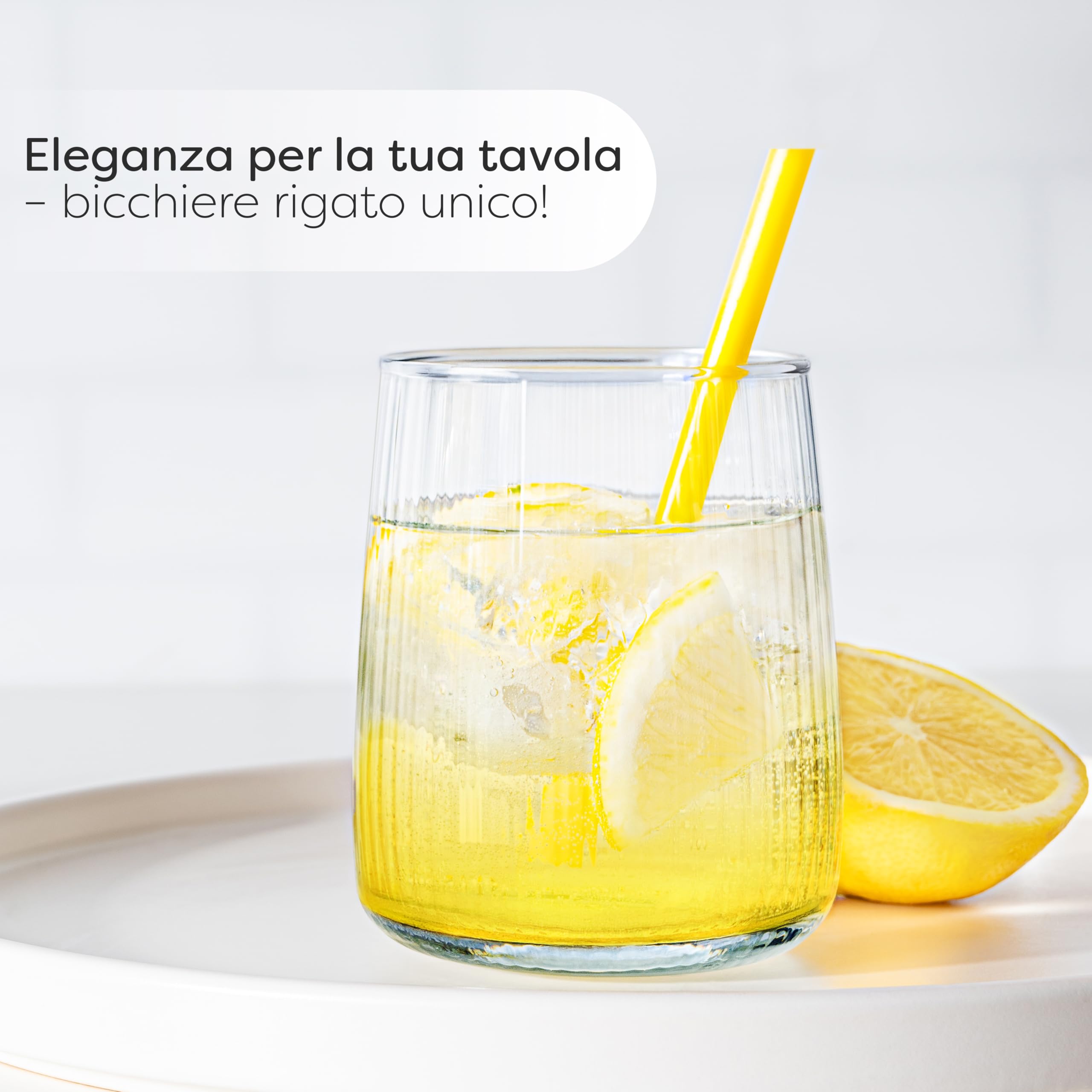 KONZEPT Bicchieri acqua vetro 320 ml, set 6 pezzi con superficie rigata, design elegante, lavabili in lavastoviglie
