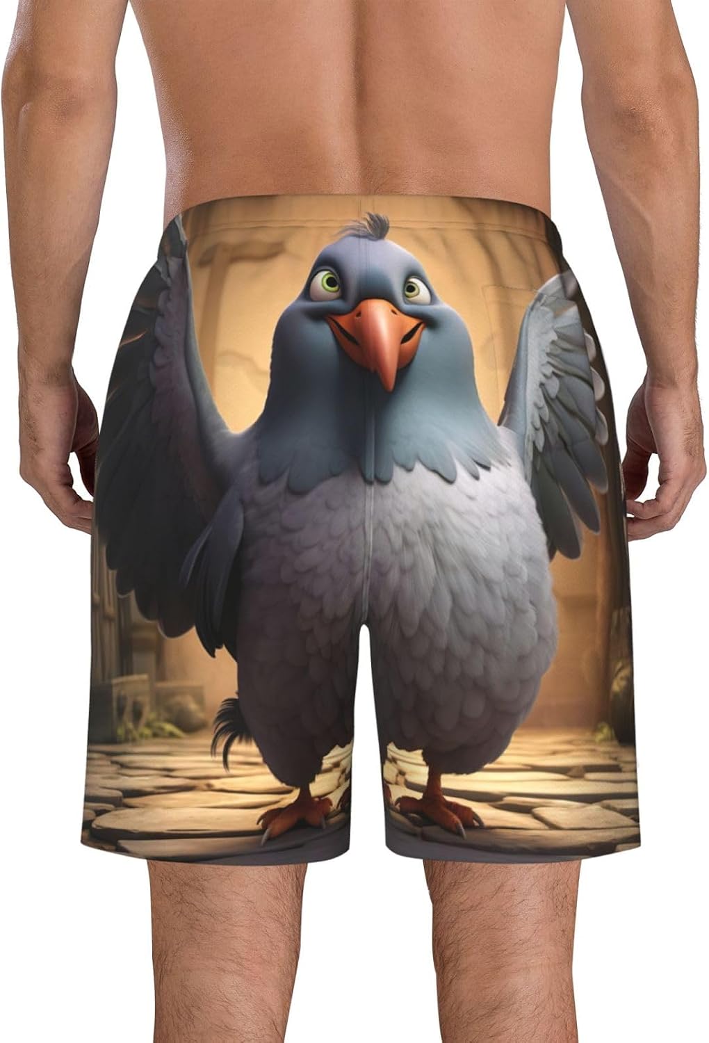 Mens Cartoon Pigeon Print Beach Shorts,Casual Summer Shorts for Men,Quick Dry Polyester