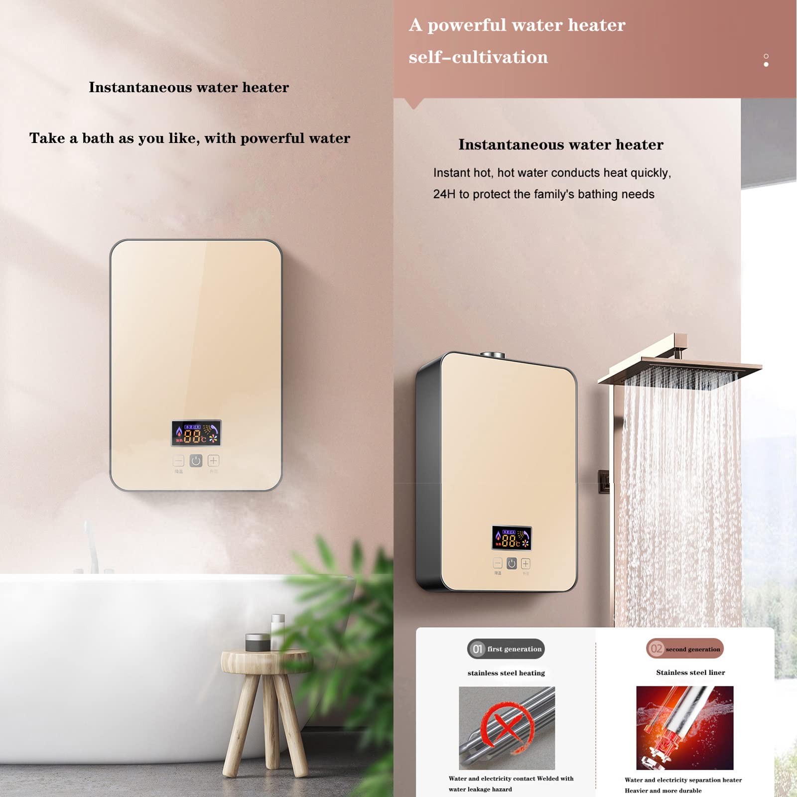 Onmiddellijke elektrische boiler Slimme Elektrische Waterverwarmer Thuisbadkamer Douchemachine Constante Temperatuur En Onmidijke Verwarming Alles-in-één Machine voor huis appartement(Blue