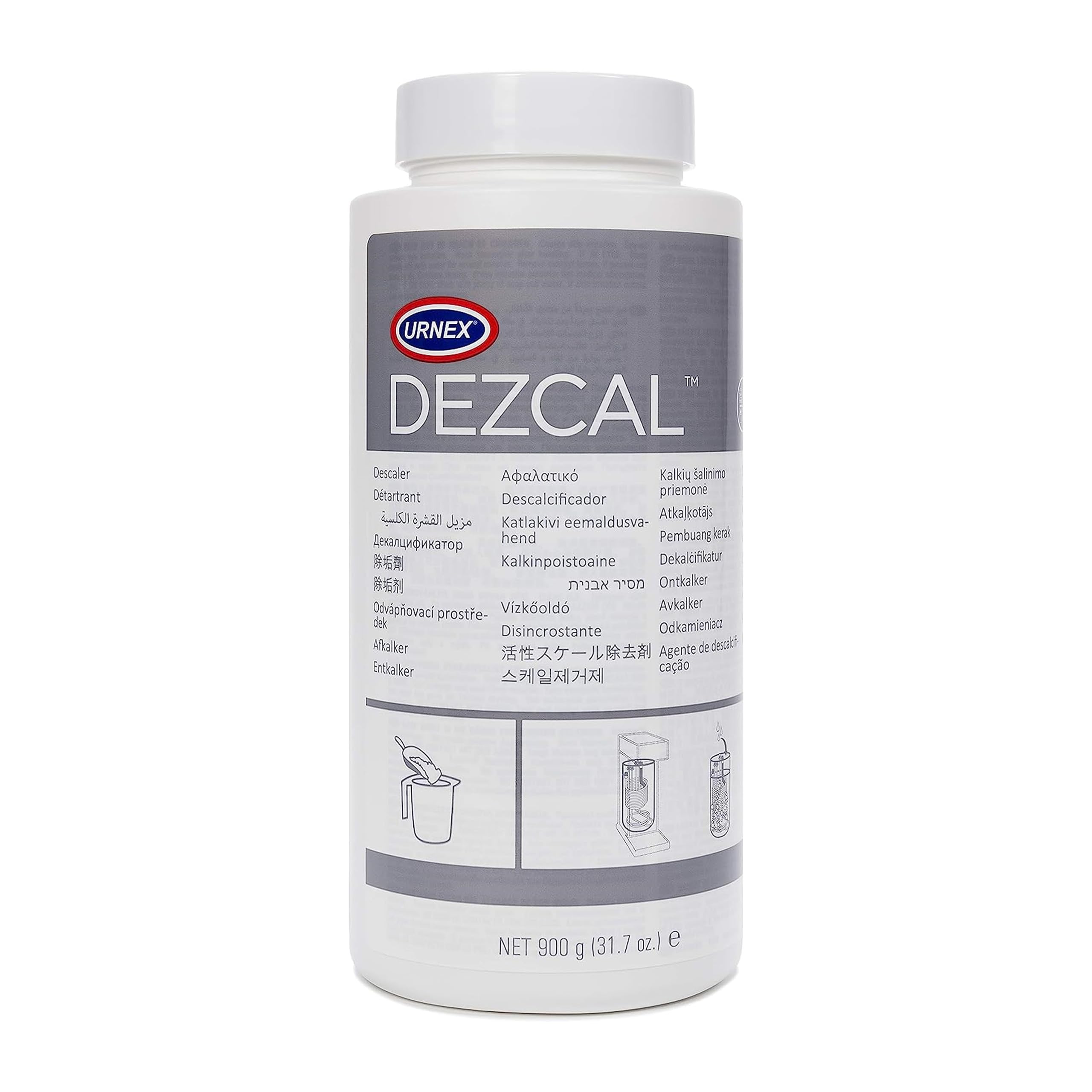Urnex Dezcal Coffee and Espresso Machine Descaler Activated Scale Remover - 900g Bottle - Fast Effective Descaling Of Boilers and Heating Elements Faucets Spray Heads Milk Systems