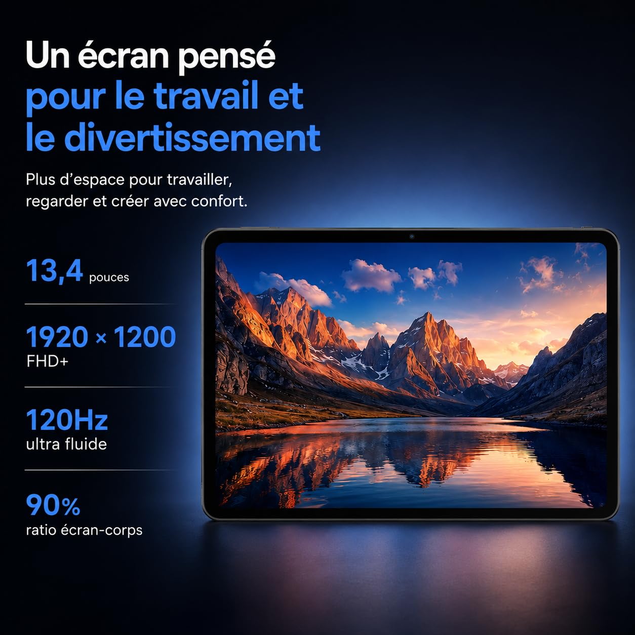 Tablette Android 16 13.4 Pouces 2K FHD+ 120Hz, 24Go+256Go(TF 2To), Octa-Core, Tablette Tactile avec Clavier et Souris, 8300mAh/18W, 16MP+8MP, Widevine L1/Gemini AI/Faciale ID/GPS, Garantie 3 Ans 1PCS