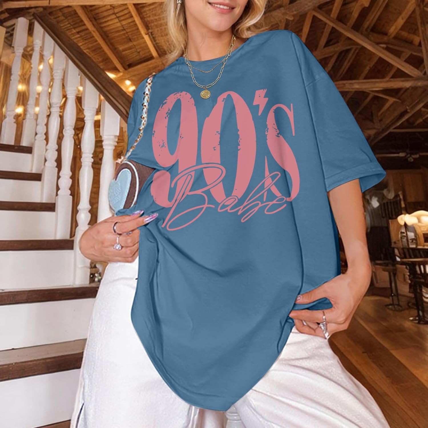 Oversized 90s Outfits Shirts for Women Vintage 90'S Babe Letter Graphic Tees Cotton Loose Fit Drop Shoulder Tops - Image 4