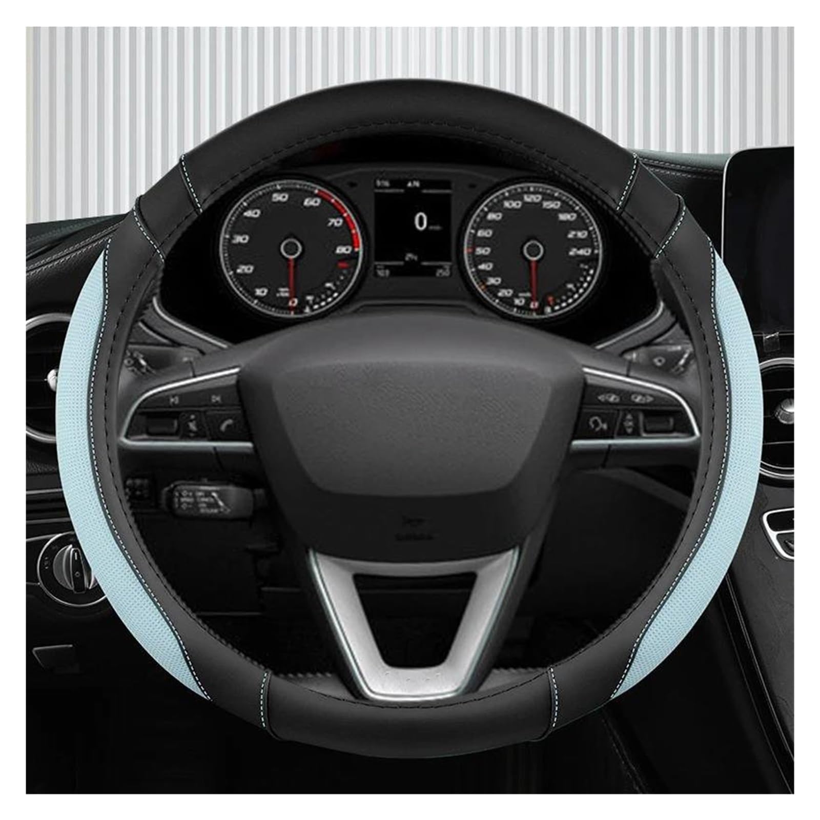 Volantes Cubiertas para Volante Coche Seda Helada 38cm + Cuero para Seat para Ibiza para Exeo para Ateca para Altea para Turedo Funda Volante(Blue O)