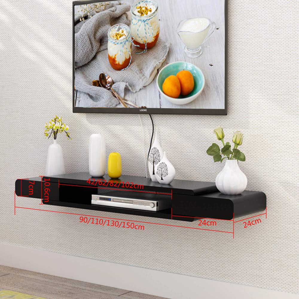 Étagère Flottante 3 Niveaux Noir Pour TV – Support Mural En Verre Trempé – Jusqu'à 17,6 Lb