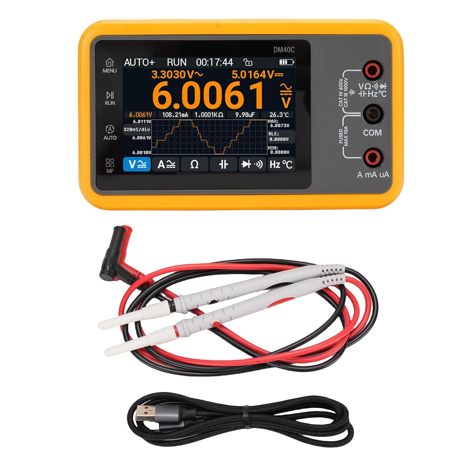 Eujgoov 3 in 1 Digital Multimeter + Oscilloscope + Signal Generator, DM40C 10Hz-60MHz 4.5 Bit Screen for USB Communication Safety Testing
