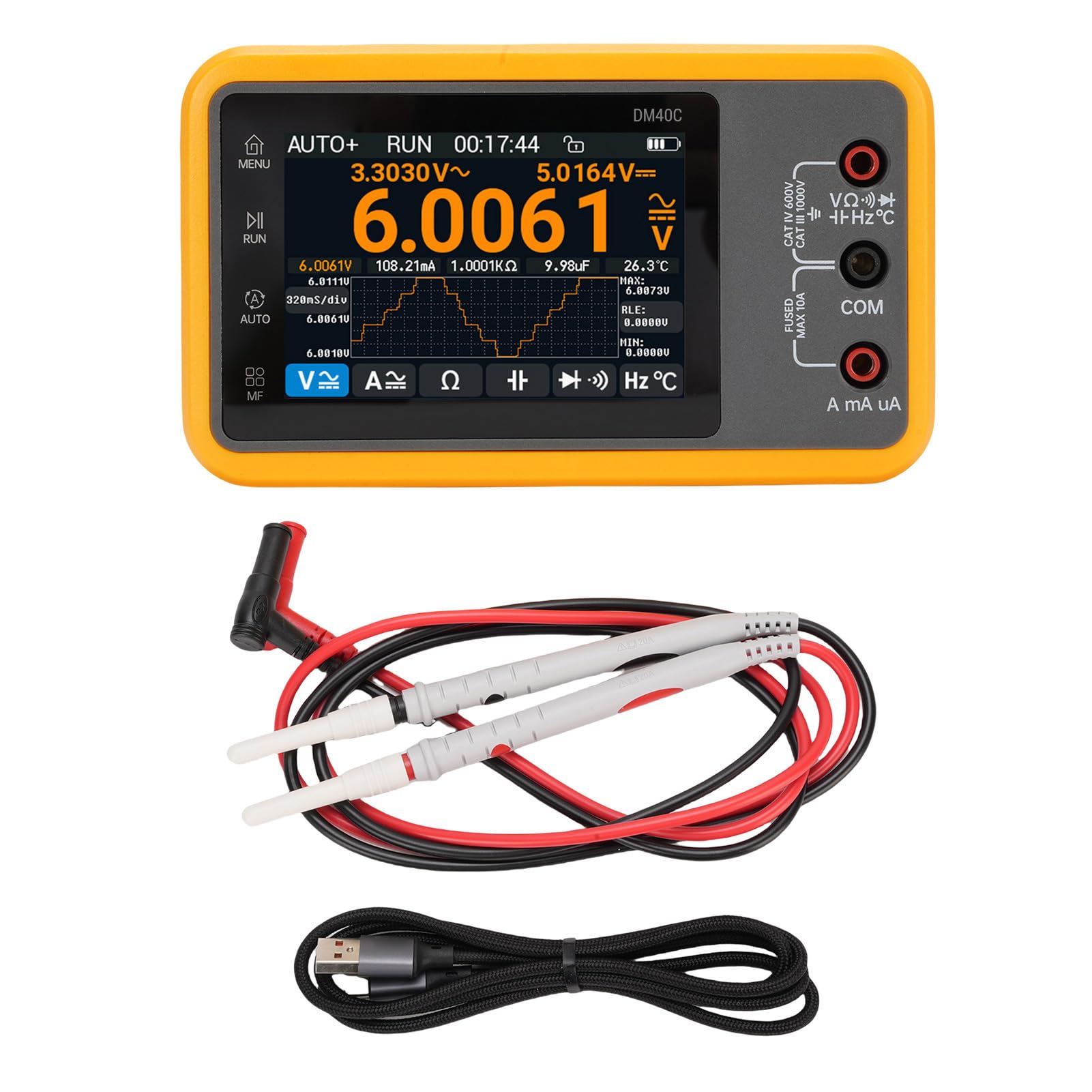 Eujgoov Multímetro Digital 3 en 1, Osciloscopio para Automoción, Generador de Señal de Alta Precisión de 10 Hz a 60 MHz para Ingenieros y Técnicos