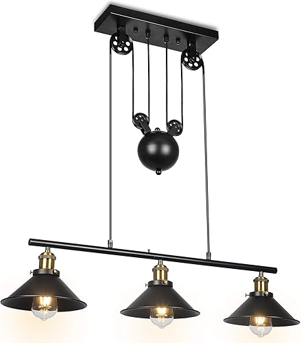 Miniatura 7 de SomSom Lámpara de isla de cocina moderna para lámpara colgante de cocina, lámpara de techo de 5 luces, lámpara colgante industrial, negro mate
