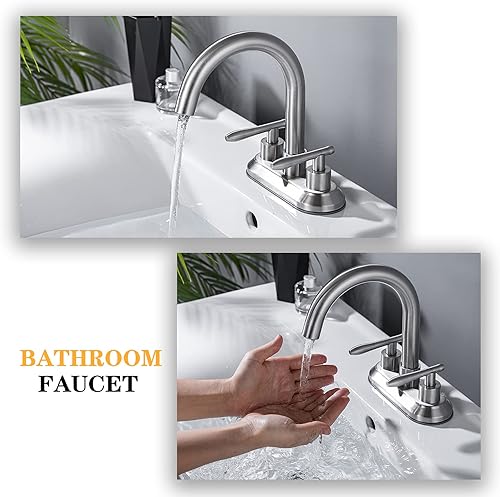 Miniatura 4 de Grifos de baño, grifo de lavabo de baño de 2 manijas, grifo giratorio moderno con grifos, líneas de suministro para baño, grifo de níquel cepillado