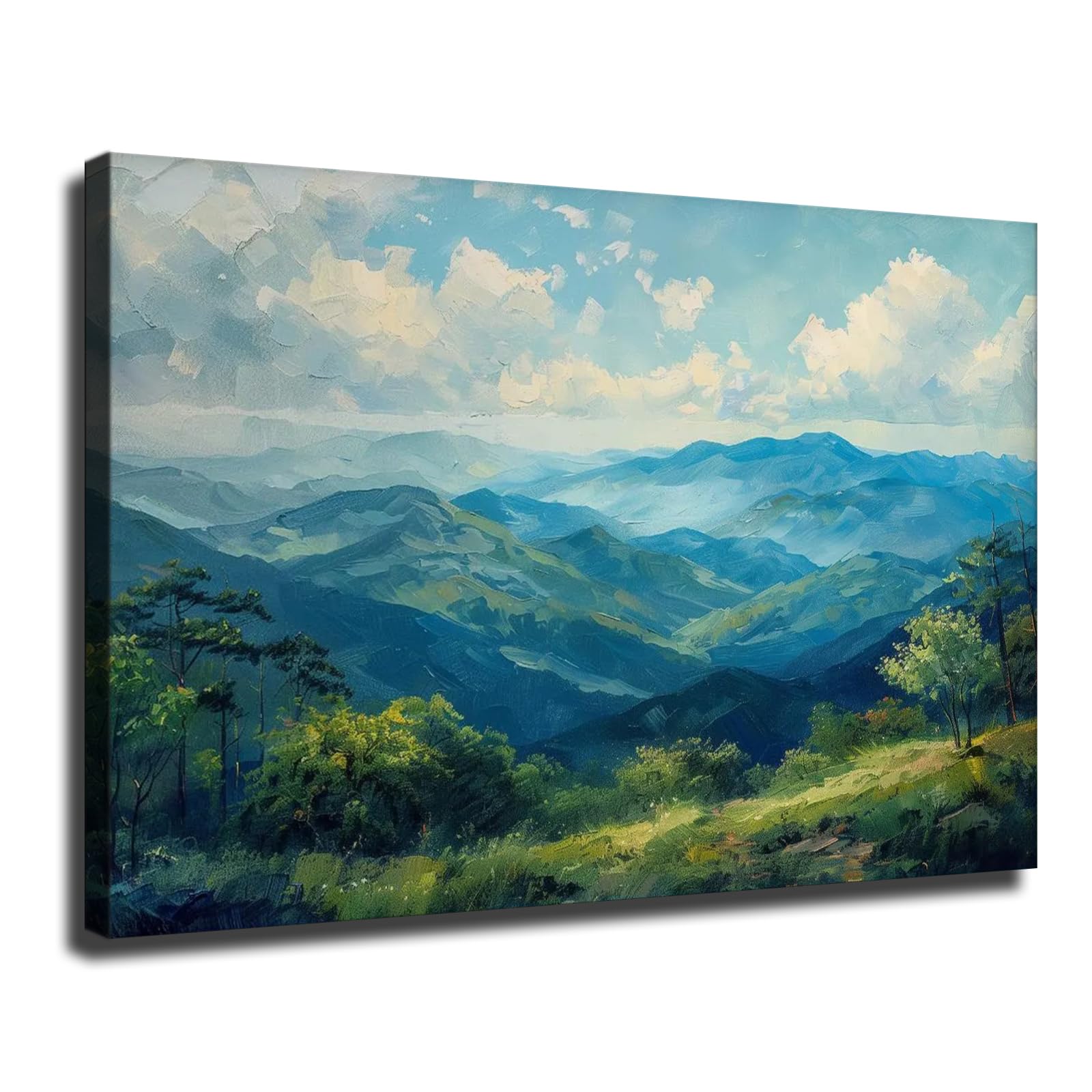 Blue Ridge Mountains Painting of North Carolina Landscape Wall Art, Appalachian Highlands Painting of North Carolina Nature Wall Art (Framed,16×24 inch) 16W''×24L''