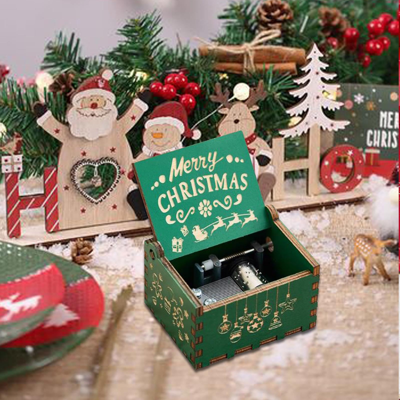 【新品】オルゴール　クリスマスボックス　プレゼント　サンタクロース　クリスマス Amazon | 手回しオルゴール 木製メロディーボックス サンタクロース