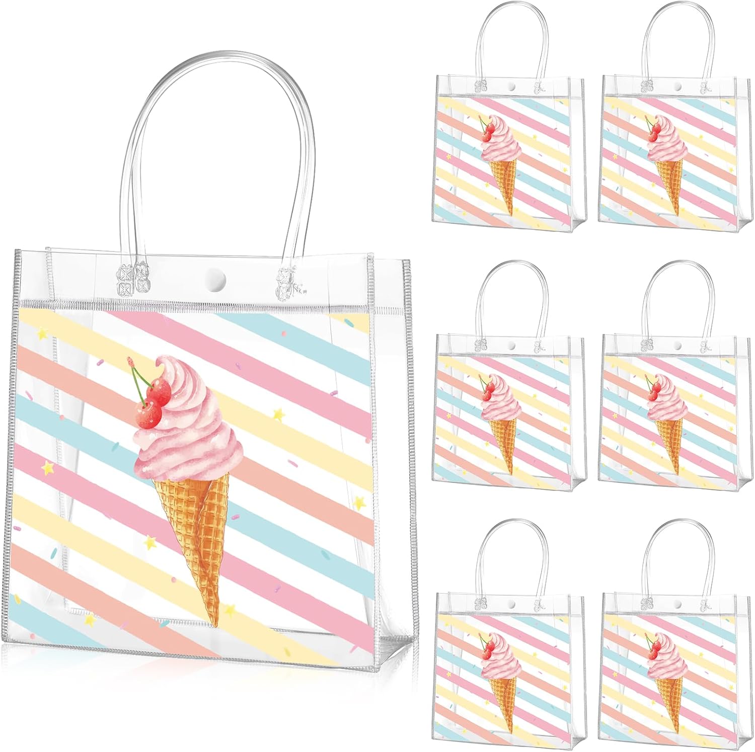 Aliceset 20 Pcs Pool Party Clear Favor Bags with Handles Swimming Themed Waterproof Goodie Bags for Pool Swimming Summer Party Birthday Baby Shower Supplies, 8 x 8 x 3. 15 Inch