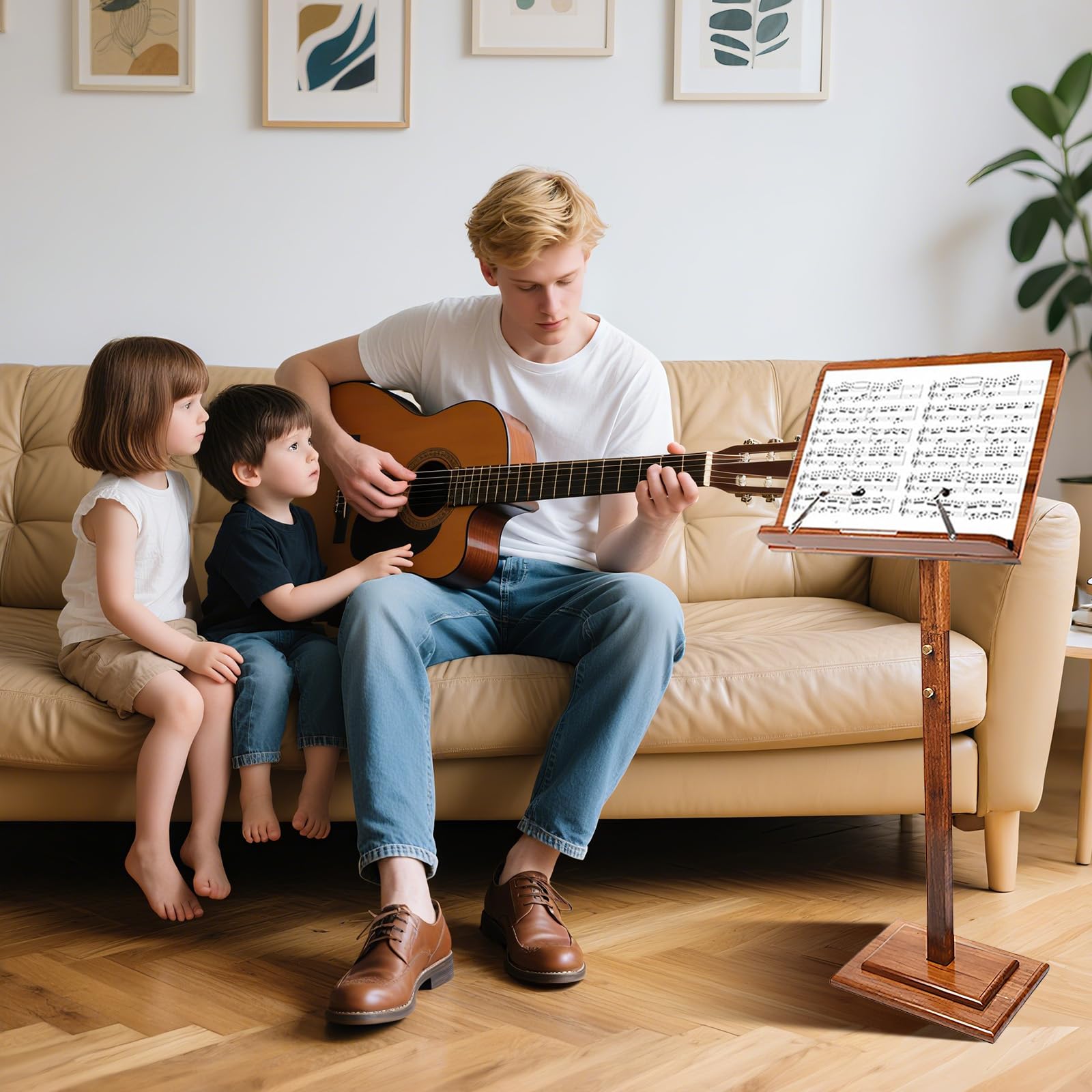 Pupitre en bois pour partitions de musique avec sac de transport, hauteur réglable en bambou, support de livre pour pupitre sur scène pour guitare, violon, piano, concert