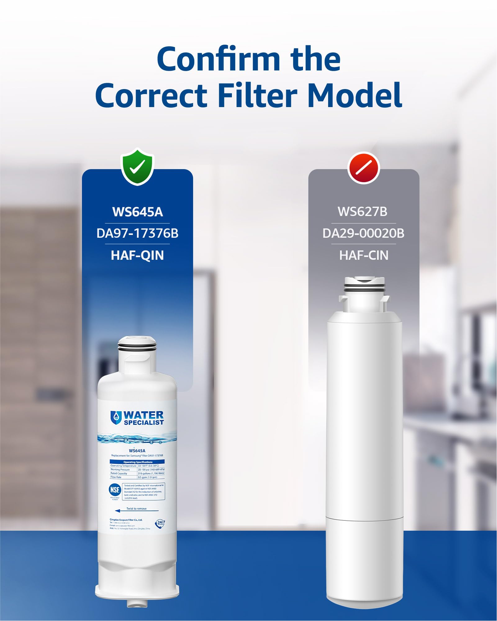 The Waterspecialist DA97-17376B refrigerator water filter, designed for enhanced water purity and taste.