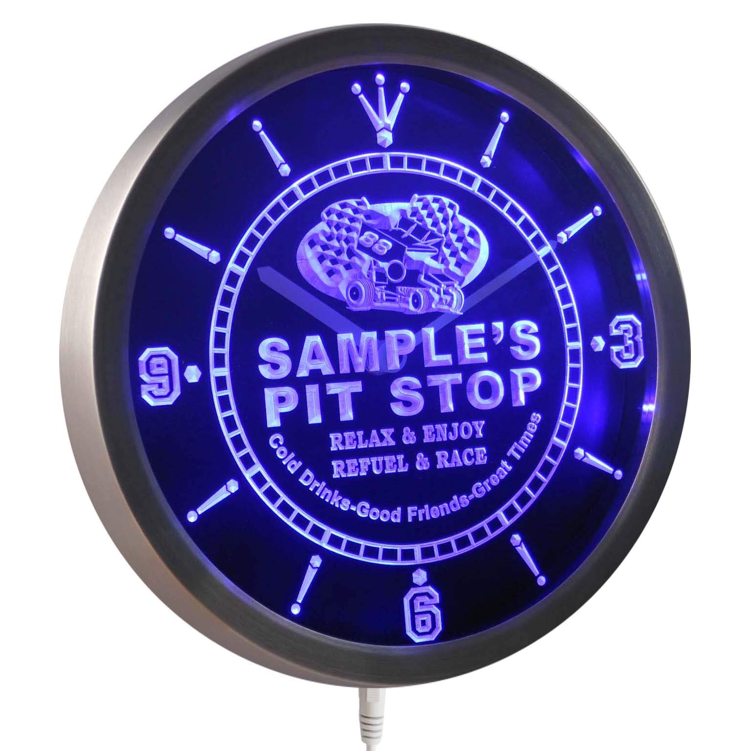 AdvPro ncpu-tm Pit Stop Personalized Your Name Car Racing Bar Beer Neon Sign LED Wall Clock