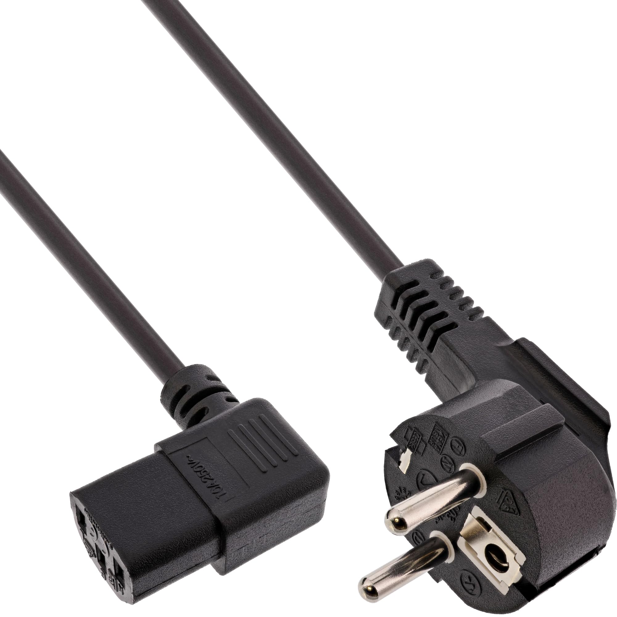 InLine 16752L Netzkabel – Schutzkontakt gewinkelt auf Kaltgerätestecker C13, 1,8 m, schwarz