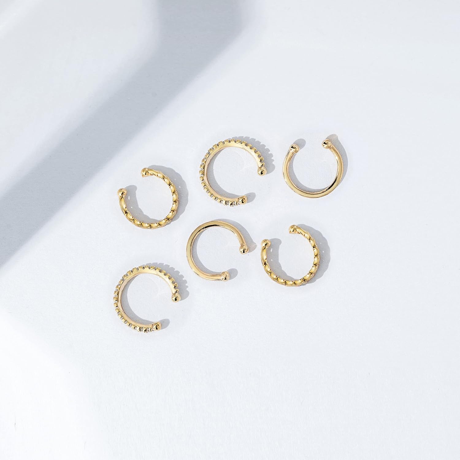 Amazon Essentials 14K Gold or Rhodium Plated Sterling Silver Set of 3 Ear Cuffs