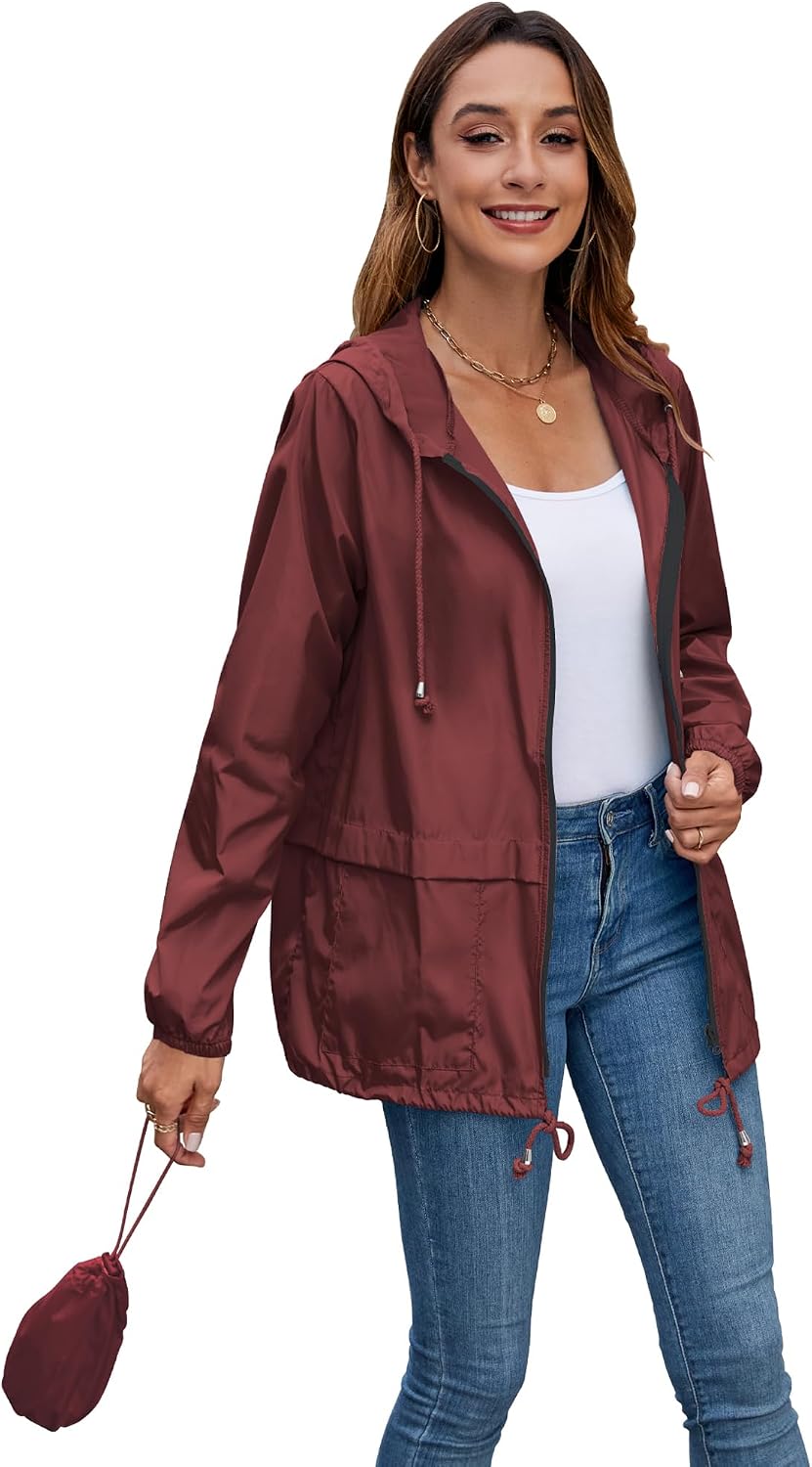 Hount Women's Lightweight Hooded Raincoat Waterproof Packable Active Outdoor Rain Jacket (S-3XL)