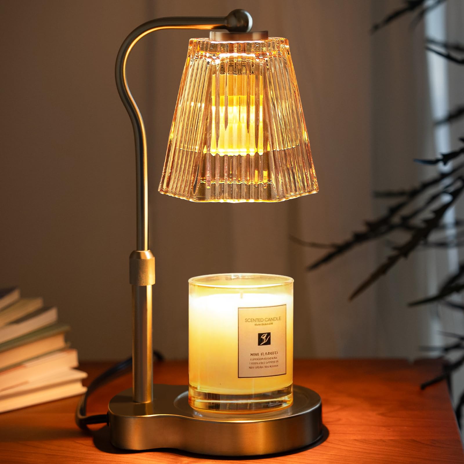 Candle Warmer Lamp with Timer & Dimmable Settings, Adjustable Height Flameless Scented Wax Melter for Jar Candles, Elegant Home Decor Night Light, Gift for Women Mom Friend Family, Champagne Gold