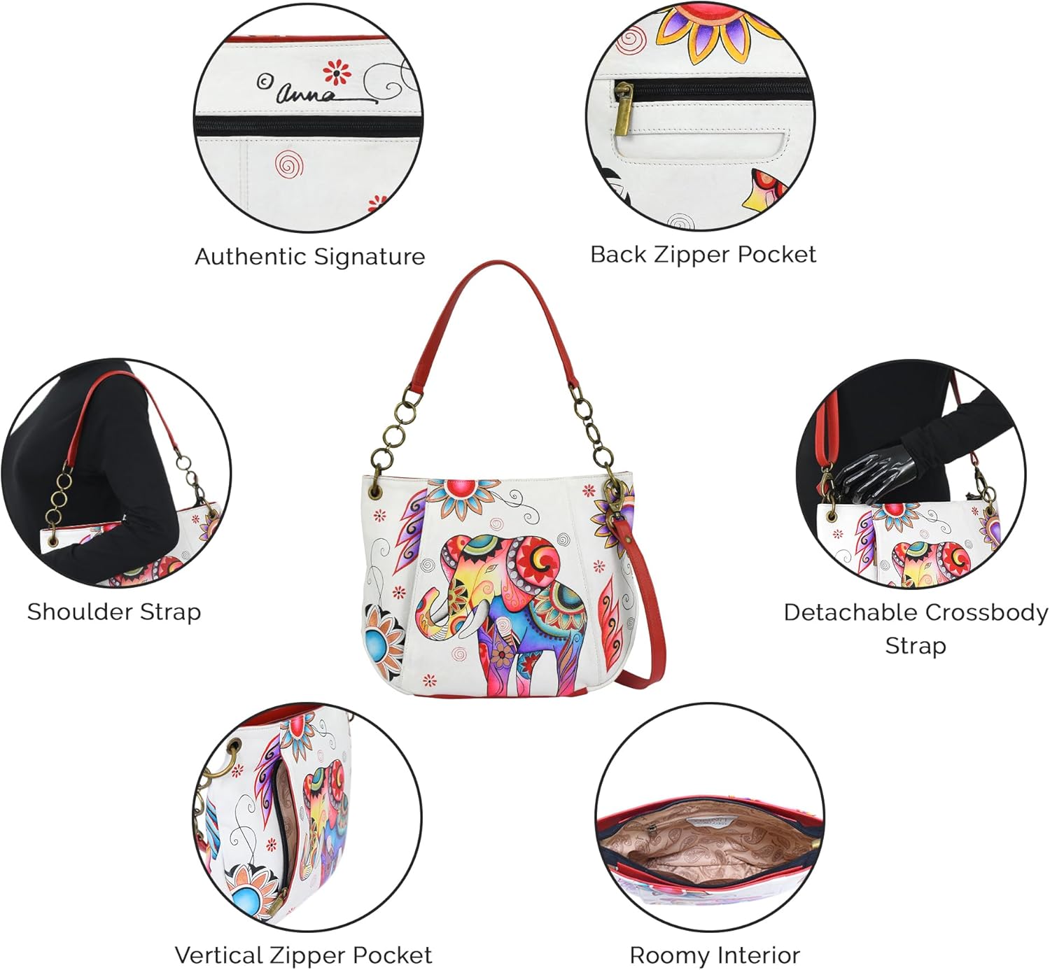 Anna by Anuschka womens Women's Original Hand-painted Genuine Leather Medium Shoulder Bag - Image 5