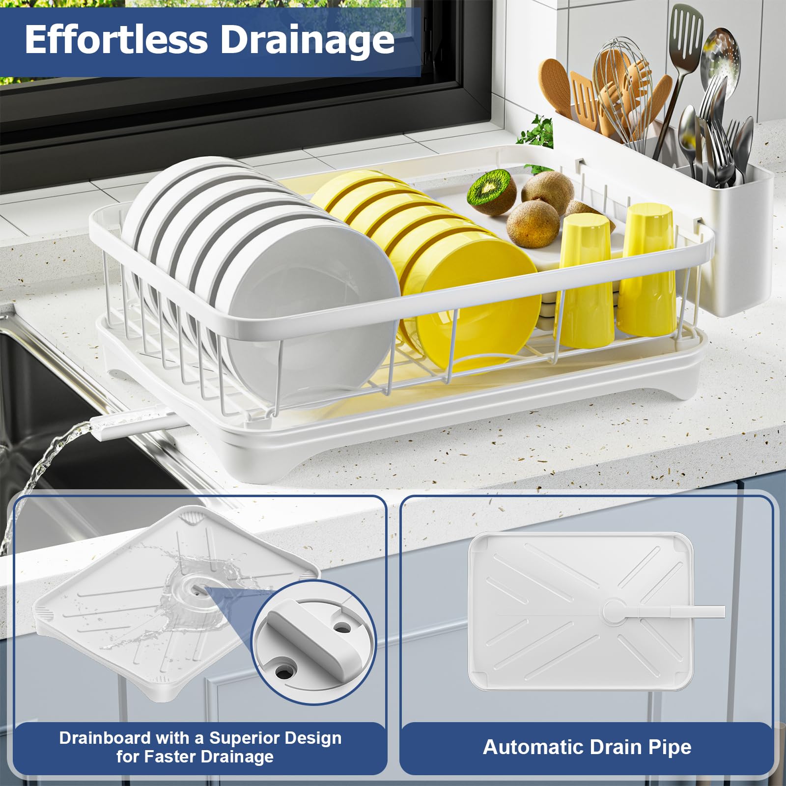 arshray Dish Drying Rack - Space-Saving Dish Rack, Dish Racks for Kitchen Counter Dish Drainer with Utensil Holder & Adjustable Spout 16.5