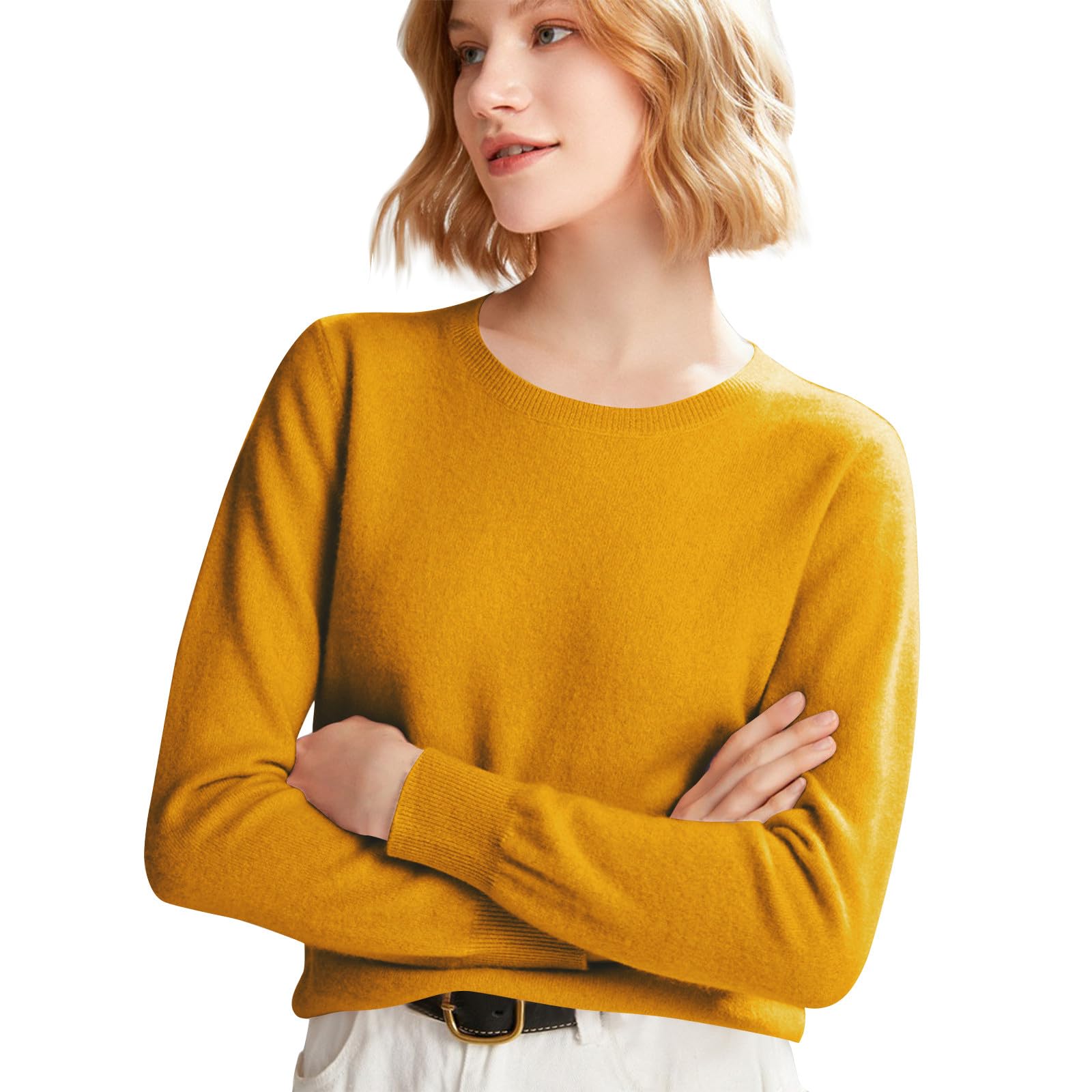 Cashmere Sweaters for Women Long Sleeve Crew Neck Soft Warm Pullover Tops Lightweight Wool Knit Sweater