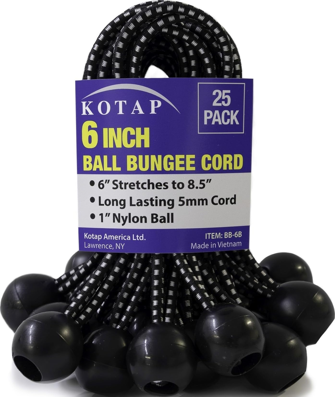 Kotap bb-6bボールBungee、6インチ、ブラック、25-piece
