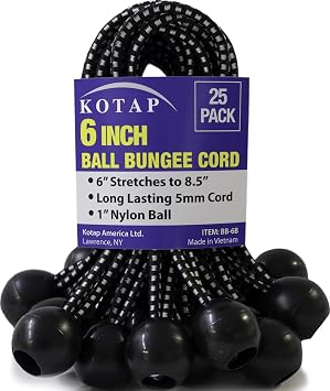 Kotap BB-6B Ball Bungee, 6-Inch, Black, 25-Piece by Kotap