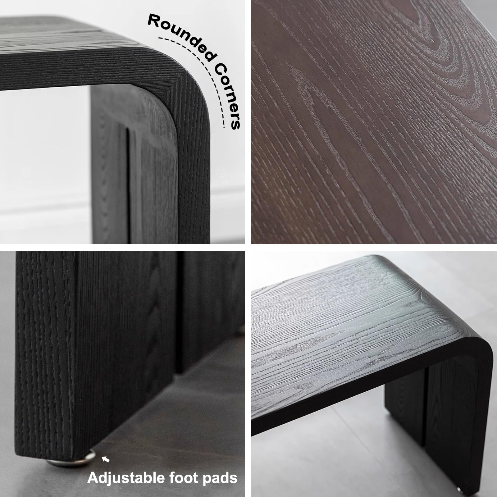 Robuste Banc Salle a Manger Noir Bois Massif Banc Entrée 2 Places avec Assise Rembourrée Moderne Banquette Salon Coins Arrondis pour Cuisine, Chambre(Black 01,39.37in/100cm)