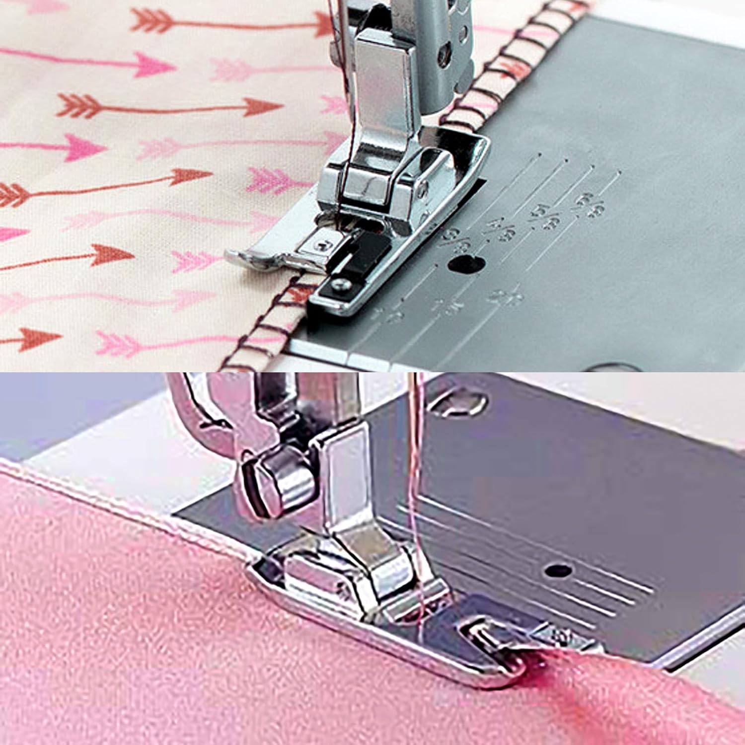 FIKLOTA 6-Piece Sewing Machine Presser Foot Set - Including 1/4" Quilting Piecing, Overlock, Button, Zipper and Narrow Rolled Hem Presser Foot for Low Shank Snap-On Singer, Brother, Janome, and More
