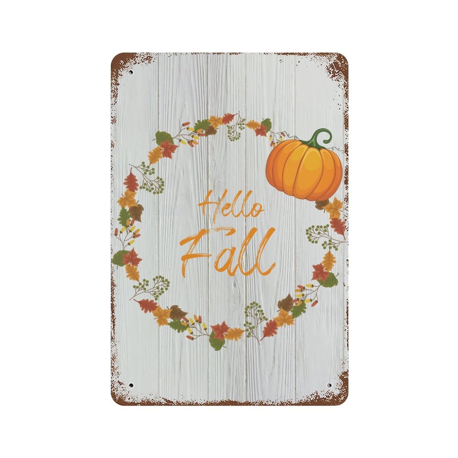 Plaque en métal Hello Fall haut de gamme : décoration d'automne grand format