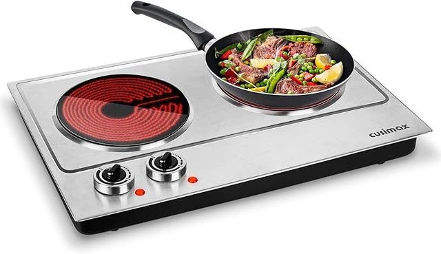 CUSIMAX Hot Plate, 1800W Double Burners, Infrared Cooktop, Electric Ceramic Hot Plates for Cooking, Portable Countertop Burner Glass Heating Plate, Compatible w/All Cookware, Upgraded Version