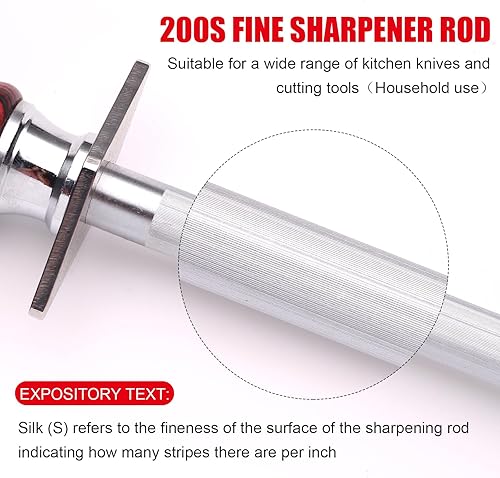 Miniatura 4 de Azhou Varilla de afilado fino de 12 pulgadas, HRC 632 de acero de alto carbono con mango de madera, afilador de cuchillos de cocina profesional,