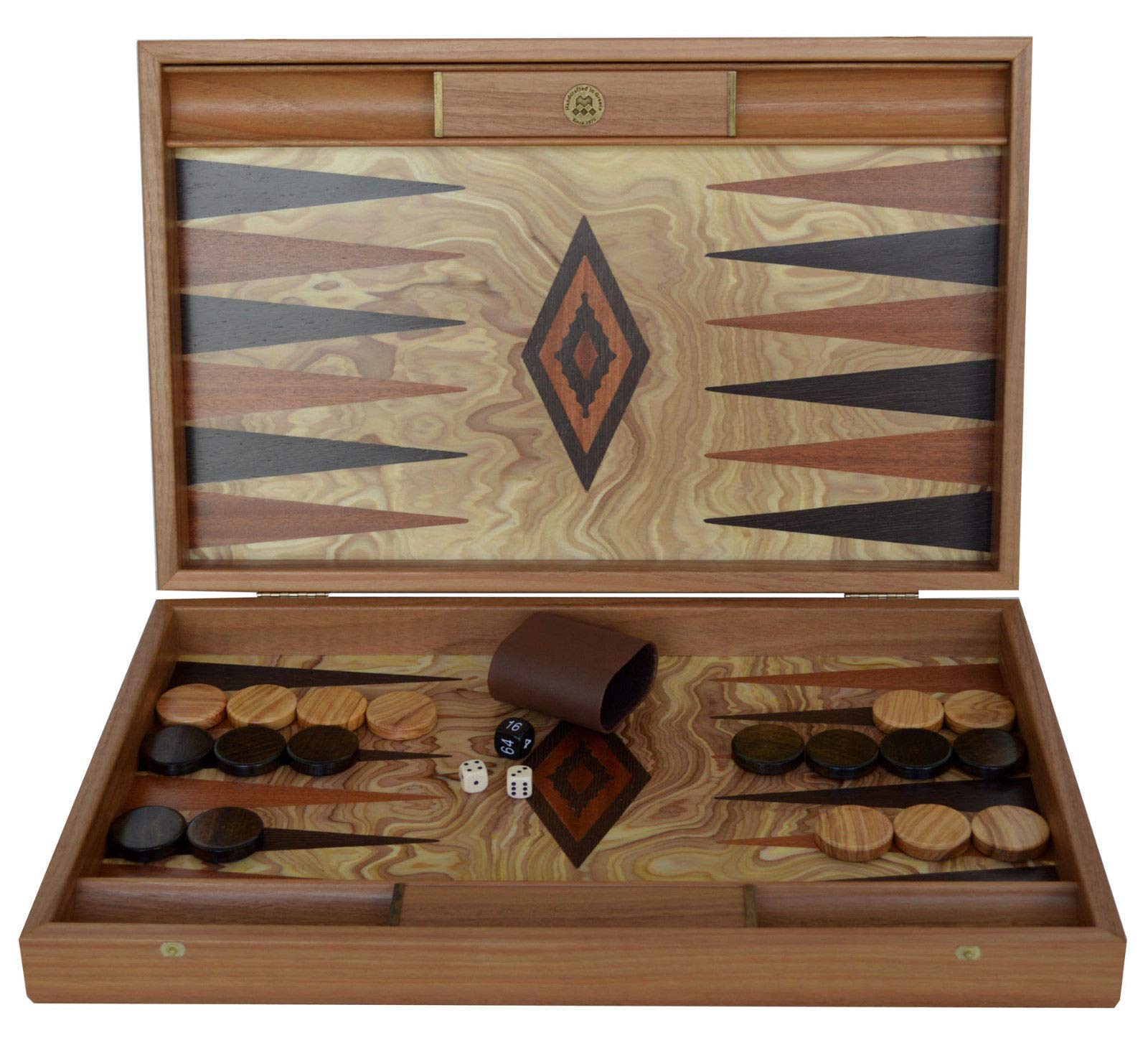 Olive Burl Backgammon Set - Hand Made in Greece - Olive wood checkers