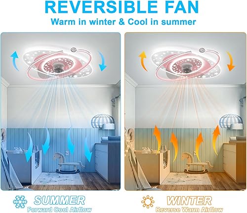 Miniatura 8 de Ventilador de techo para niños con luces a distancia regulable de 48 W, luces de techo LED, ventilador de iluminación rosa, ventiladores de techo