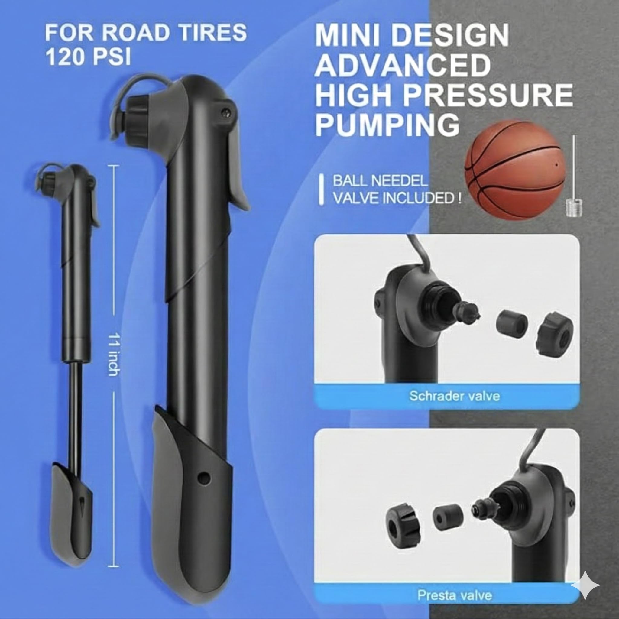 Kit de herramientas para bicicleta de montaña/carretera con multiherramienta 16 en 1, mini bomba de 120 PSI, palancas de neumáticos, llave de hueso, interruptor de cadena, kit de parches y