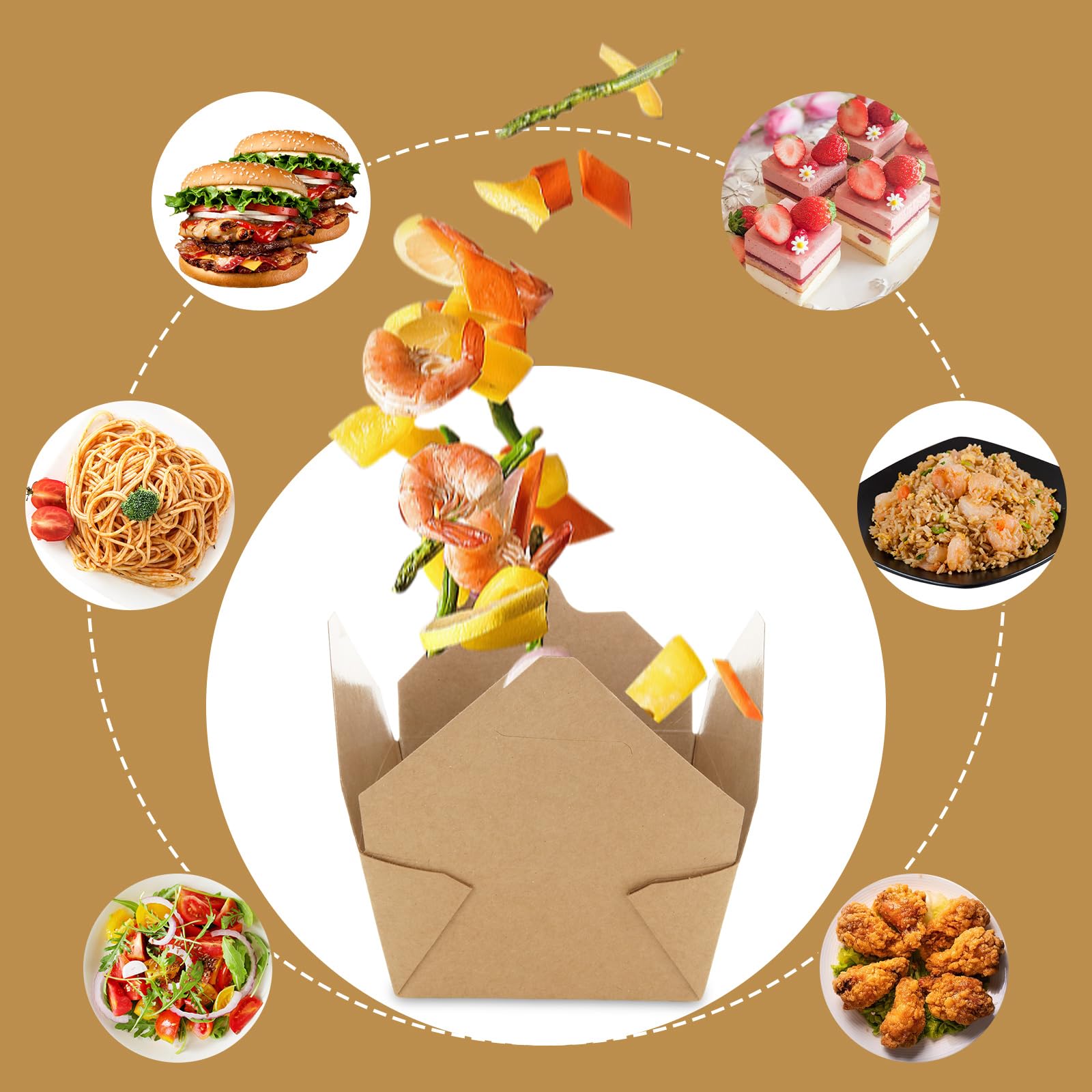 100 scatole di carta kraft usa e getta, 130 × 106 × 65 mm, biodegradabili, contenitori per alimenti e snack, scatole da asporto in cartone a